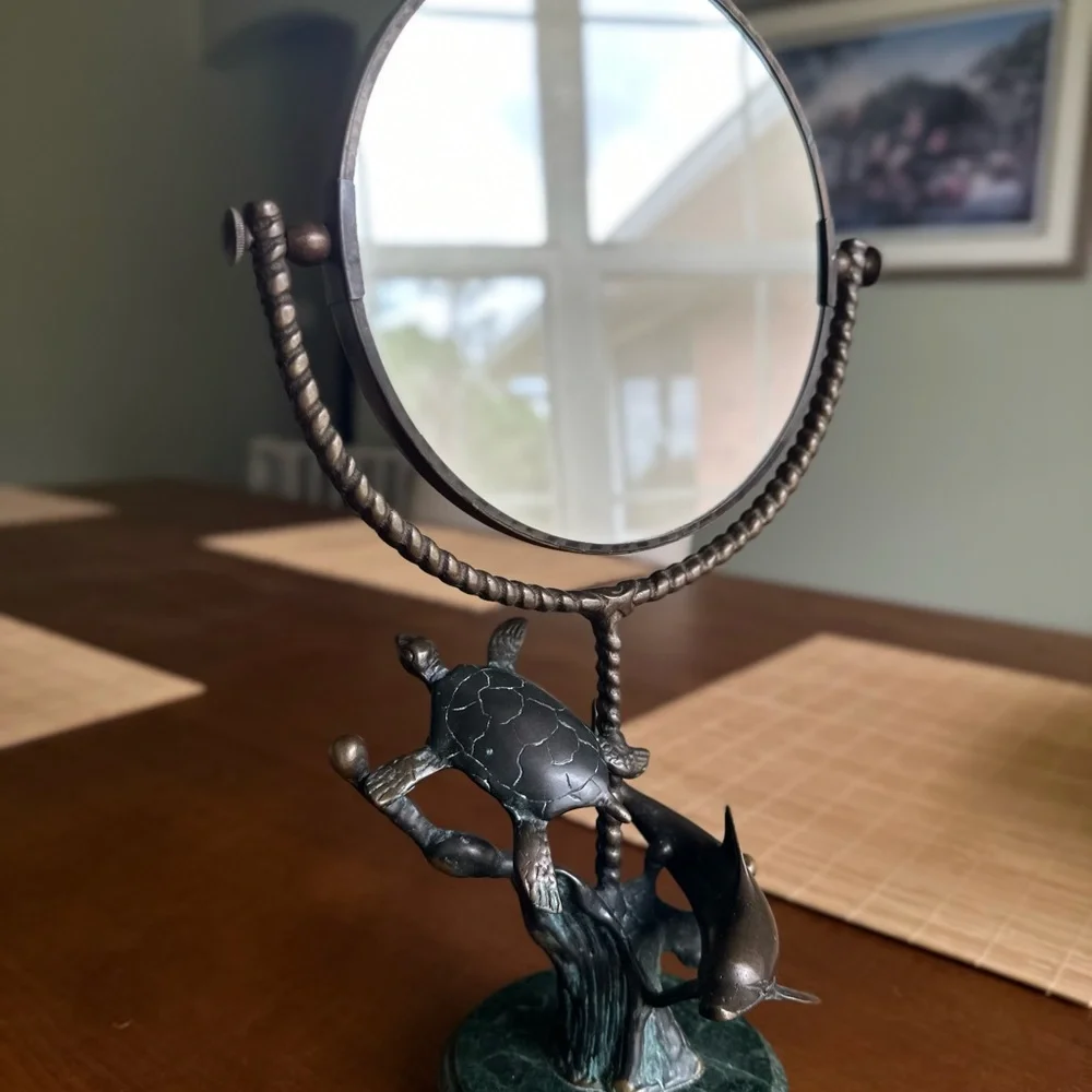Nautical Mirror- SPI Brass Dolphin & Turtle Vanity Mirror